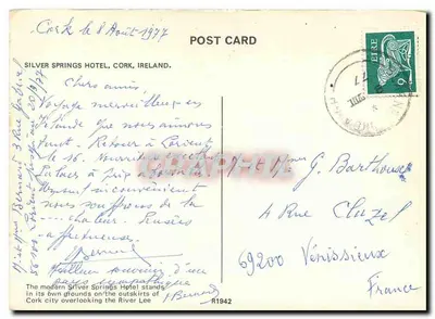 Silver Springs Hotel — Cork, Irland — Verlag R1942 — Rückseite
