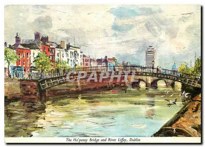O Pont Ha'penny e o rio Liffey, Dublin — reprodução de uma pintura a óleo — John Hinde