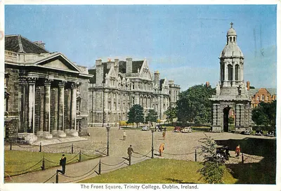 The Front Square, Trinity College, Dublin, Irlanda — carta postal colorida, editada por Bailey, Sort & Cie, n° 232