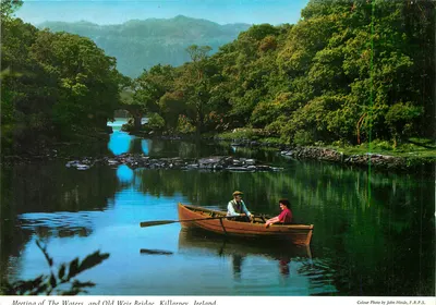 Encontro das Águas e Velho Ponte de Weir, Killarney, Irlanda — Foto colorida por John Hinde, F.R.P.S.
