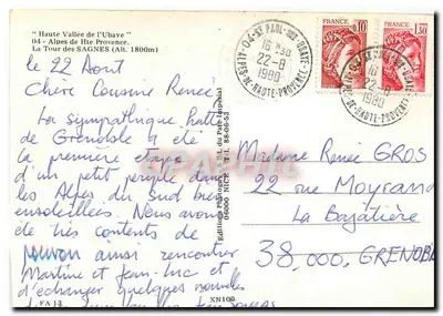 Hohe Tal der Ubaye — La Tour des Sagnes (Höhe 1800m) — Editions Photographiques du Parc Impérial — Rückseite