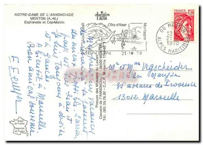 Notre-Dame de l'Annonciade — Menton (A.-M.) — Procuré des Missions du Levant — Rewers