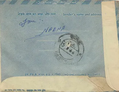 Carta interna indiana — Raj Kumari Pare, Sangrur — selo de 10 annas — Verso