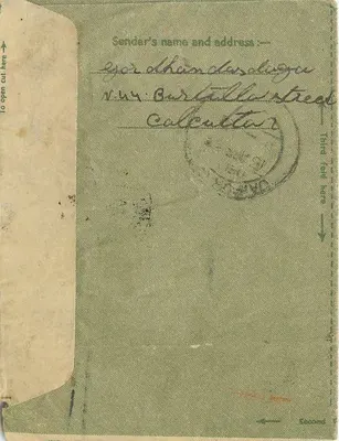 Carta interna indiana — Calcutá para Jaipur — selo 1½ as — Verso