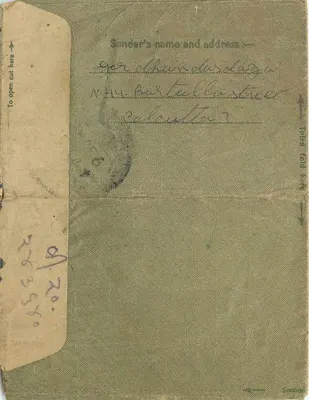 Carta interna indiana — Calcutta para Jaipur — selo 1½ AS — Verso