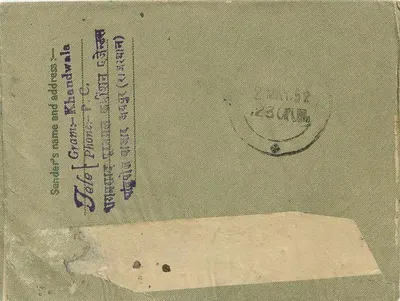 Rampharsad - Anant Lal Janwal - Renwal - Índia — carta postal interna (inland letter) com selo de 3 annas — Verso
