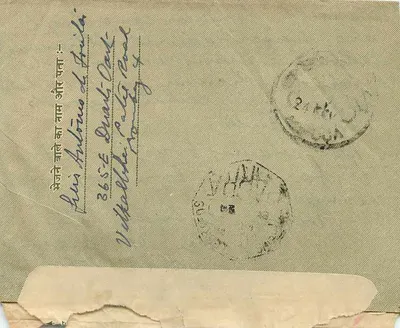 Girgaon — Bombaim — carta postal para o Padre Francisco Alcuinoda Costa em Goa — selos 1/4A e 1A — Verso