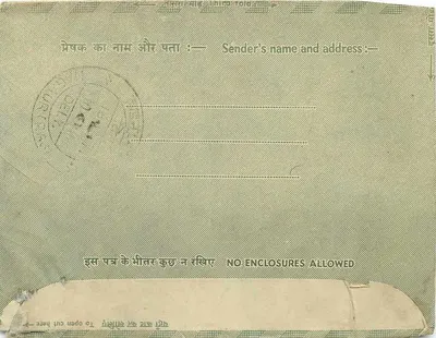 Carta postal interior indiana — Nagaur — editor não visível — Verso