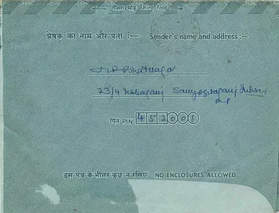 Carta postal interior indiana — Família Planning — editor não visível — Verso