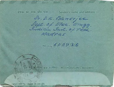 Carta postal interior indiana — Indipex 75 — destinada ao Sr. P. Sharma em Nova Deli — Verso