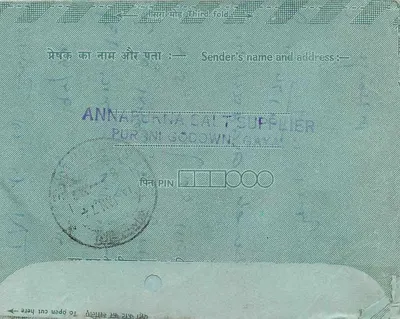 Carta postal interna indiana — Indipex 73 — selo 15 annas — destinatário em Sambhar Lake — Verso