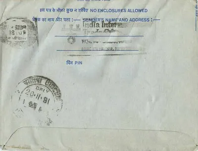 Carta postal interna indiana — selo de 25 pence — destinatário em Calcutta — Verso