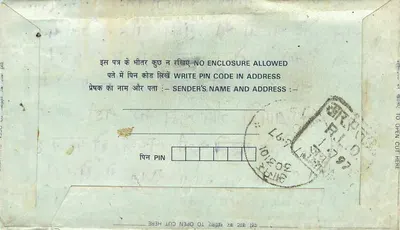 Carta postal interna indiana — selos e carimbo de Jodhpur — Verso