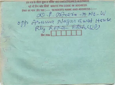 Carta postal interna indiana — destinatário em Allahabad — selo de 75 pence — Verso