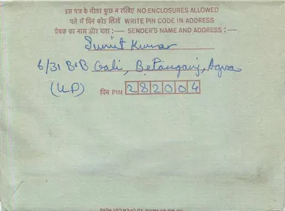 Carta postal interna — Índia — editor Mitttal Stamp Co. em Jaipur — Verso