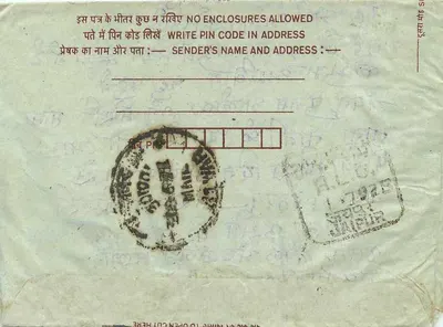 Indian Interior Postcard — Jhunjhunu, Rajasthan — Publisher Not Visible, Series Number Not Visible — Back