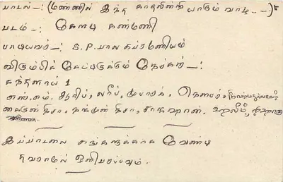 Carta postal de Sri Lanka — texto em tamil — editor desconhecido, n° de série não visível — Verso