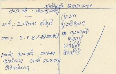 Sri Lanka — cartolina postale con timbro e scrittura in tamil — editore Sri Lanka Post — Verso