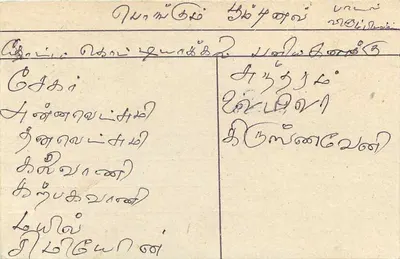 Carta postal Sri Lanka — texto em tâmil — editor desconhecido — Verso