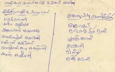 Carta postal Sri Lanka — texto em tâmil — selo de 75 centavos com obliteração — Verso