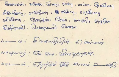 Sri Lanka — Tarjeta postal con sello y texto en tamil — editor desconocido — Reverso