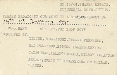 Chilaw — Solicitação de difusão de rádio — Sri Lanka — Verso