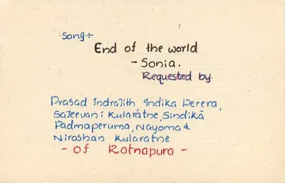 Carta postal Sri Lanka — 'Listener's Requests' — editor desconhecido, número de série não visível — Verso