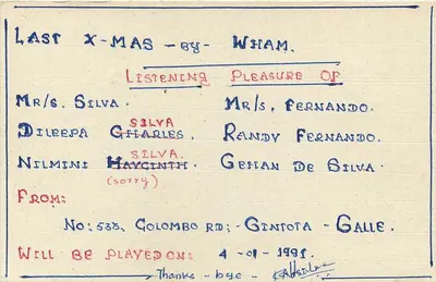 Último Natal - por - WHAM. — Prazer de Ouvir — Galle — Sri Lanka — Verso