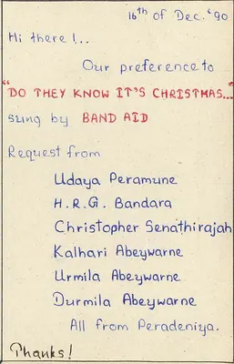 Peradeniya — Carte postale de Noël — Sri Lanka — Verso