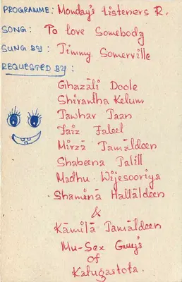 Cartolina Sri Lanka — Programma radio 'Monday's Listener's Requests' — editore Sri Lanka — Verso