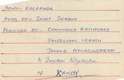 Carte postale Sri Lanka — 'Listner's Requests' — éditeur inconnu, n° de série non visible — Verso