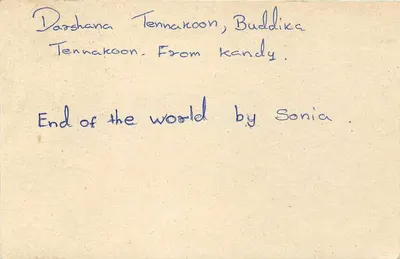 Buddhika — Kandy — Sri Lanka — Carta Postal — Verso