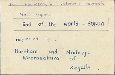 Demandes de听众 — Sri Lanka — SLBC Colombo — Verso