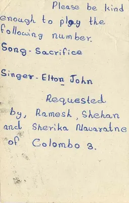 Carta postal dos ouvintes — Sri Lanka — editor 'Listeners' Request — Verso