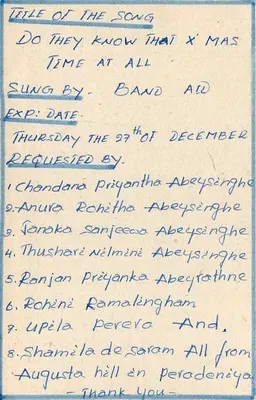 Eles Sabem Que É Tempo de Natal Alguma Coisa — Band Aid — Peradeniya — Verso