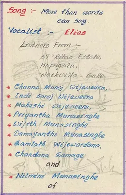 Channa Manoj Wejeweerage - Più di quanto le parole possono dire — Élías — Stato dell'Est, Hapugala, Galle — Cartolina postale Sri Lanka — Verso