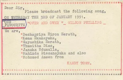 Cartolina d'epoca dello Sri Lanka — richiesta di diffusione radio — Colombo — Verso