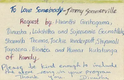 To Love Somebody - Jimmy Sommerville — solicitação de difusão — Sri Lanka — Verso