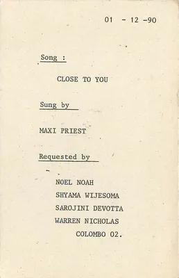 Sri Lanka — Carta postal musical — Holiday Choice, C/O The English Service, Colombo 07 — Verso