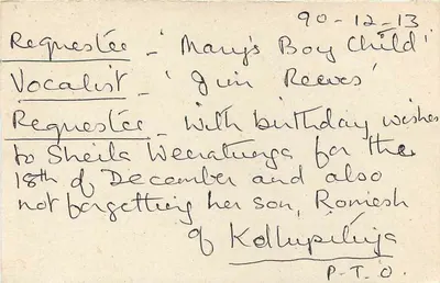 Sri Lanka — Birthday Greeting Postcard — Unknown Publisher, Serial Number Not Visible — Back
