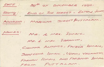 Fim da Rua - Elton John — concerto em Puttalam — editor desconhecido — Verso