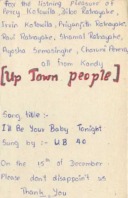 Kandy — Carta postal de No 20 Ranawana Road — Sri Lanka — Verso