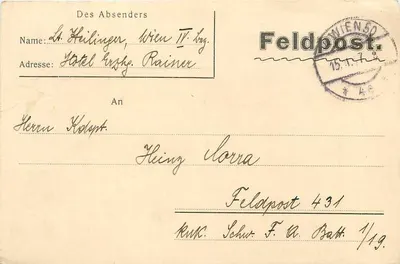 Viena — Carta postal de Feldpost — editor desconhecido, número de série não visível