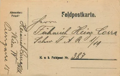 Feldpostkarte — Feldpost Nr. 387 — von Föchmrich Heinz Corra, Schaw F.A. 1/14