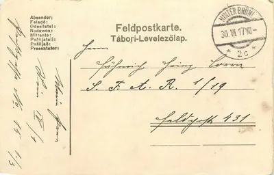 Tábori-Levelezőlap — Feldpostkarte — Hinter Brum — 30.VI.17VI.19