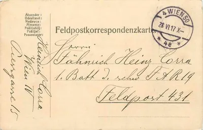 Carta postal de Feldpost — Feldpostkorrespondenzkarte — Viena, 28 de junho de 1917