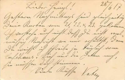 Carta postal de Feldpost — Feldpostkorrespondenzkarte — Viena, 28 de junho de 1917 — Verso
