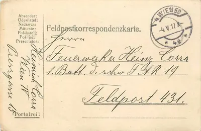 Carta postal de Feldpost — Feldpostkorespondenzkarte — Odesa, 4.V.17
