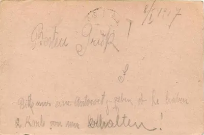 Ołomouc — carta postal de correspondência militar — Feldpostkarte — Verso
