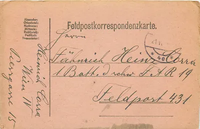Feldpostkorrespondenzkarte — Feldpost 431 — 1. Batalhão, 2. Artilharia Pesada de Campo — Odesa, 1917